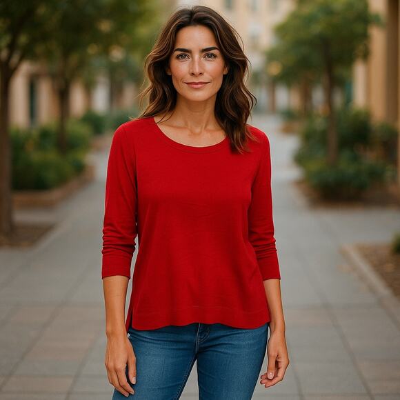 Lauren Ralph Lauren Red Cotton Blouse XL Back Bow Detail Classic Fit Top - Picture 1 of 7